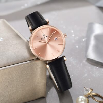 VELA ROSEGOLD BLACK LEATHER